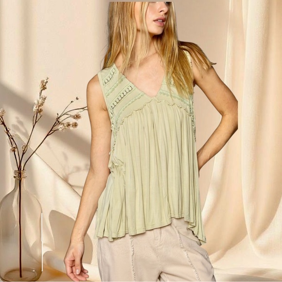 POL Pistachio Green Boho Lace Sleeveless Top - Picture 7 of 7